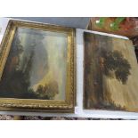 19TH CENTURY OIL ON CANVAS OF LAKE AND MOUNTAIN SCENE WITH LABEL AND HAND WRITTEN ANNOTATIONS TO THE
