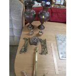 PAIR OF BRASS VASES, DECORATIVE BRASS ANCHOR AND OTHER BRASS WARE.