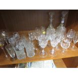 PAIR OF GLASS STOPPERED DECANTERS AND A SELECTION OF DRINKING VESSELS.