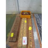 GERMAN MADE STEEL TAPE MEASURE TOGETHER WITH SELECTION OF VINTAGE RULERS.