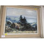 FRAMED OIL ON BOARD OF TREES IN LANDSCAPE SIGNED E. HASTIE LOWER RIGHT.