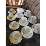 SARREGUEMINES COFFEE CUPS AND SAUCERS, AND FOUR VICTORIA CHINA CABINET CUPS AND SAUCERS.