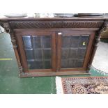 OAK DRESSER TOP WITH GLASS PANEL DOORS. (AF)