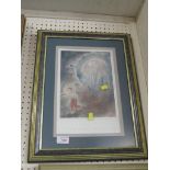 FRAMED AND GLAZED COLOURED PRINT OF FIGURES AFTER SULAMITH WULFING