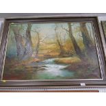 OIL ON CANVAS OF WOODLAND STREAM SIGNED KINGMAN LOWER RIGHT.