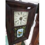 A JEROME AND CO AMERICAN WALL CLOCK WITH DECORATIVE PANELS DEPICTING BIRD ON BRANCH IN A MAHOGANY