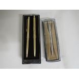 GOLD-COLOURED PAPERMATE PEN AND PENCIL SET (BOXED), AND A STAINLESS STEEL PARKER PEN (BOXED)