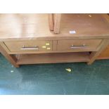 LIGHT OAK TWO TIER COFFEE TABLE WITH SINGLE DRAWER.