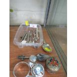 SILVER AND SILVER-PLATED ITEMS INCLUDING NAPKIN RING, CRUET, SPOONS AND OTHER ITEMS.