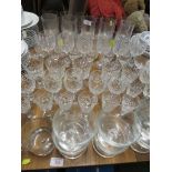 EDINBURGH CRYSTAL SHERRY GLASSES WITH OTHER ASSORTED GLASSES AND SUNDAE DISHES.