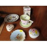 DECORATIVE CHINA DEPICTING BIRDS INCLUDING CAPODIMONTE SHALLOW DISH WITH SWANS , CARLTON WARE JAR