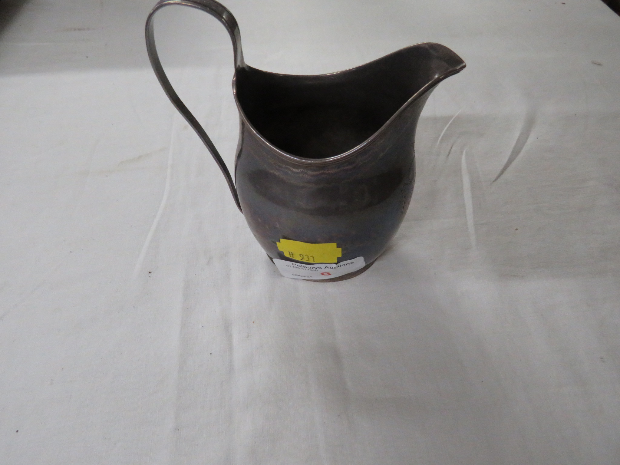 GEORGIAN SILVER MILK JUG ENGRAVED WITH INITIALS, 2.8 OZT