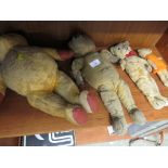 FOUR VINTAGE CHILDREN'S BEARS , INCLUDING TWO JOINTED EXAMPLES. (AF, SOLD AS DECORATIVE ITEMS ONLY)