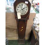 OAK CASED GRANDMOTHER CLOCK. (AF, KEYS IN OFFICE)