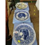 TWO WEDGWOOD ROYAL COMMEMORATIVE PLATES AND A 2003 CALENDAR PLATE WITH BOXES.