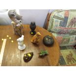 PAINTED WOODEN FIGURE OF OWL, AND OTHER VARIOUS FIGURES OF BIRDS.