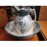 STOKE POTTERY CHINA WASH JUG AND BOWL DECORATED WITH FLOWERS.