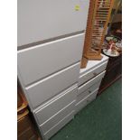 PAIR OF WHITE PAINTED THREE-DRAWER BEDSIDE CHESTS, TOGETHER WITH ONE OTHER BEDSIDE CHEST. (AF)
