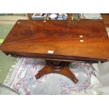 19TH CENTURY MAHOGANY VENEER FOLD TOP GAMES TABLE.