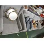 A BELFIELD FURNISHINGS LIMITED TWO SEATER SOFA BED AND TWO MATCHING WINGBACK ARMCHAIRS IN PALE