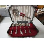 PART SET OF SILVER-PLATED SPOONS IN FITTED CASE.