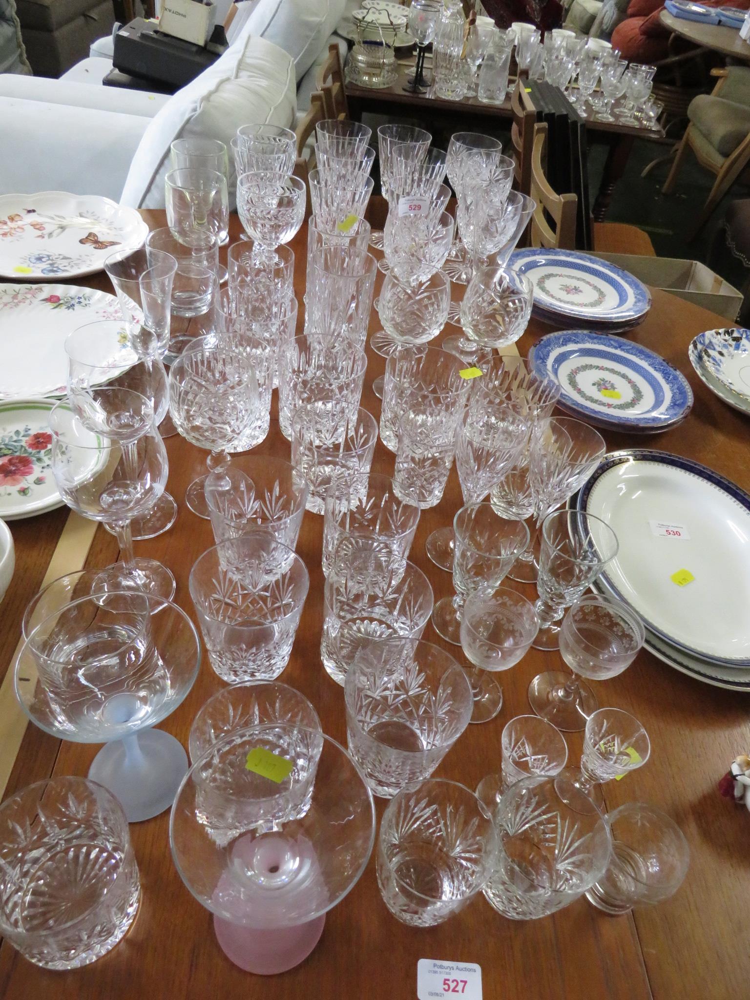 FOUR EDINBURGH INTERNATIONAL CUT CRYSTAL GOBLETS AND OTHER DRINKING VESSELS.