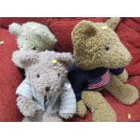 THREE TEDDY BEARS IN JUMPERS (SOLD AS DECORATIVE ITEMS ONLY)
