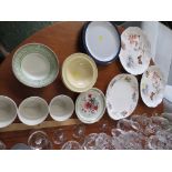 THREE DENBY TEA PLATES AND A SMALL SELECTION OF OTHER ASSORTED DINING CHINA.