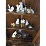 A BELLEEK PORCELAIN FIGURE OF A CAT, A COOPER CRAFT CERAMIC CAT AND OTHER CHINA FIGURES OF