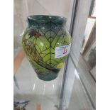 DENNIS CHINA WORKS POTTERY VASE DEPICTING GREEN FINCHES, HEIGHT 13.5CM, SIGNATURE TO BASE.