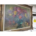 LARGE STILL OIL ON CANVAS OF FLOWERS IN VASE, SIGNED LOWER LEFT M DE GREEF, (79CM X 99CM), IN A GILT