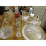 GLASS VASES, BOWLS AND LEAF DISHES AND OTHER GLASS WARE.