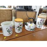 PORTMEIRION BOTANIC GARDEN LIDDED STORAGE JARS, JUG AND KETTLE.