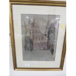 AFTER CECIL ALDIN - COLOUR PRINT OF ST PAULS CATHEDRAL GLAZED AND IN A GILT FRAME.