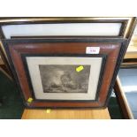 THREE FRAMED AND GLAZED PRINTS INCLUDING COLOURED ENGRAVING OF COCK FIGHT.