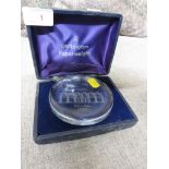 DARTINGTON CRYSTAL PAPERWEIGHT BRANDED FOR DINGLES OF BRISTOL 1980, IN PRESENTATION BOX
