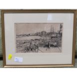 HARBOUR WITH MAN IN ROWING BOAT, ETCHING, MARKED WHISTLER 1859 LOWER LEFT, (13.7CM X 21.2CM), FRAMED