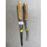 JOHN WEBBER OF EXETER STEEL CARVING KNIFE AND FORK WITH ANTLER HANDLES