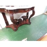 VICTORIAN MAHOGANY DEMI-LUNE WASH STAND WITH SINGLE DRAWER AND SHAPED MARBLE TOP
