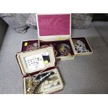 TWO JEWELLERY BOXES WITH CONTENTS OF WATCHES AND COSTUME JEWELLERY