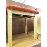 LIGHT OAK DRESSING TABLE STOOL WITH UPHOLSTERED SEAT.
