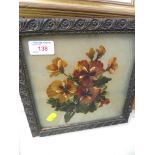 PAINTING OF PANSIES ON GLASS, IN A DECORATIVE FRAME (A/F)