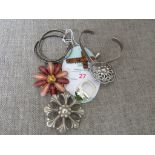 830 WHITE METAL FLOWER BROOCH, TWO INFANT'S BRACELETS STAMPED SILVER, 925 DRESS RING WITH GREEN