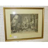 AFTER HOGARTH / RENNOLDSON - ENGRAVING 'THE DISTREST POET', FRAMED AND GLAZED