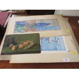 SELECTION OF UNFRAMED ENGRAVINGS, UNFRAMED EMBOSSED COLOURED PRINT AND OTHER UNFRAMED PICTURES.
