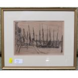 BOATS AT QUAYSIDE WITH FIGURES, ETCHING, MARKED WHISTLER 1859 LOWER RIGHT, (15CM X 22.6CM), FRAMED