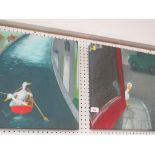 PAIR OF FRAMELESS CANVAS PICTURES OF DUCKS.