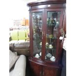 MAHOGANY VENEER ILLUMINATED GLAZED CORNER DISPLAY CABINET