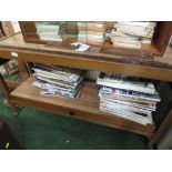 WOODEN MELAMINE TOPPED TWO TIER TEA TROLLEY.