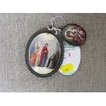 OVAL HAND PAINTED PORCELAIN EASTERN EUROPEAN ICON 'THE RISEN CHRIST' IN A METAL MOUNT (9CM X 7CM),